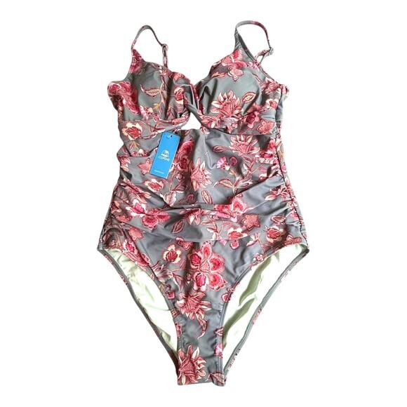 NEW Cupshe SWIMSUIT Womens LG One Piece Tummy Control V Neck Twist Cutout Ruched - Picture 2 of 12